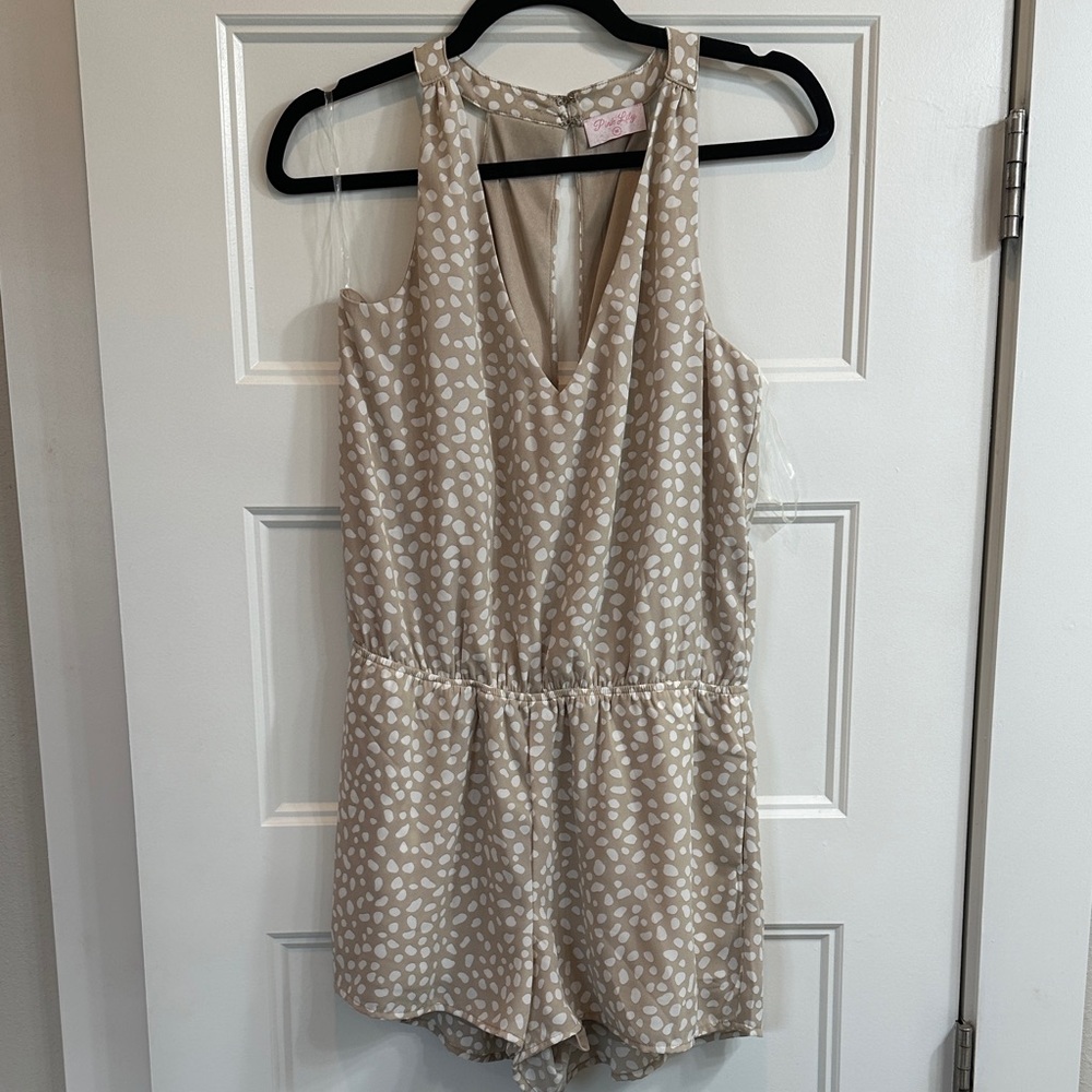 Beige Printed Romper by Pink Lily